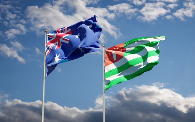 Piękne narodowe flagi państwowe Abchazji i Australii razem