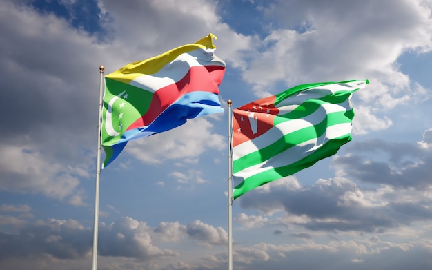 Piękne narodowe flagi państwowe Abchazji i Komorów razem