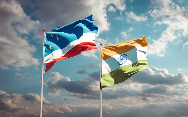 Piękne narodowe flagi państwowe Gagauzji i Indii razem