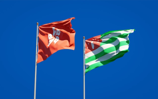 Piękne narodowe flagi państwowe Hongkongu HK i Abchazji razem