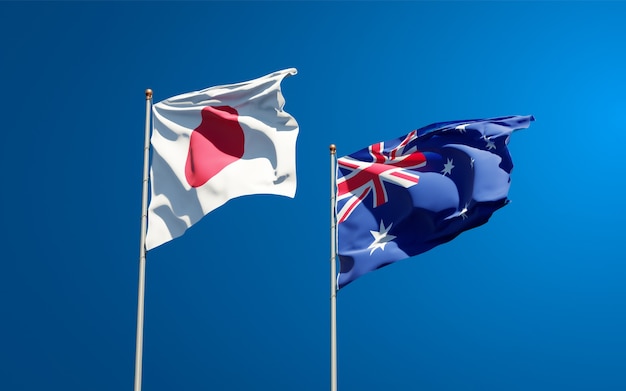 Piękne narodowe flagi państwowe Japonii i Australii razem