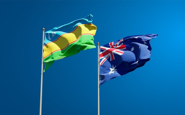 Piękne narodowe flagi państwowe Karakalpakstanu i Australii razem