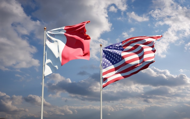Piękne narodowe flagi państwowe Malty i USA razem