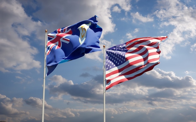 Piękne narodowe flagi państwowe USA i Anguilla razem