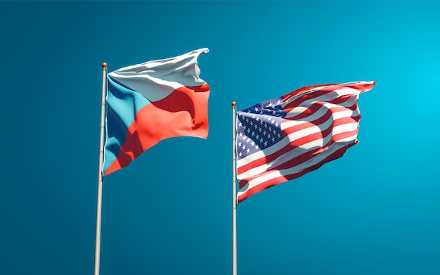 Piękne narodowe flagi państwowe USA i Czech razem
