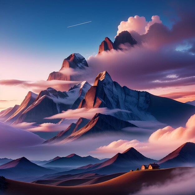 Piękne niebo z górami w oddali generowane przez AI