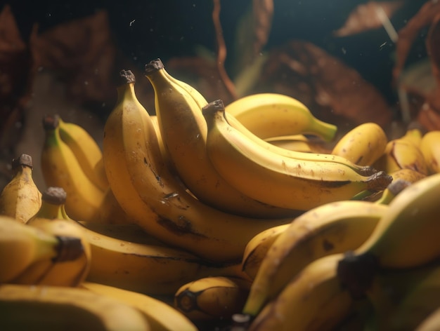 Piękne organiczne tło świeżo zebranych bananów stworzone za pomocą technologii Generative AI