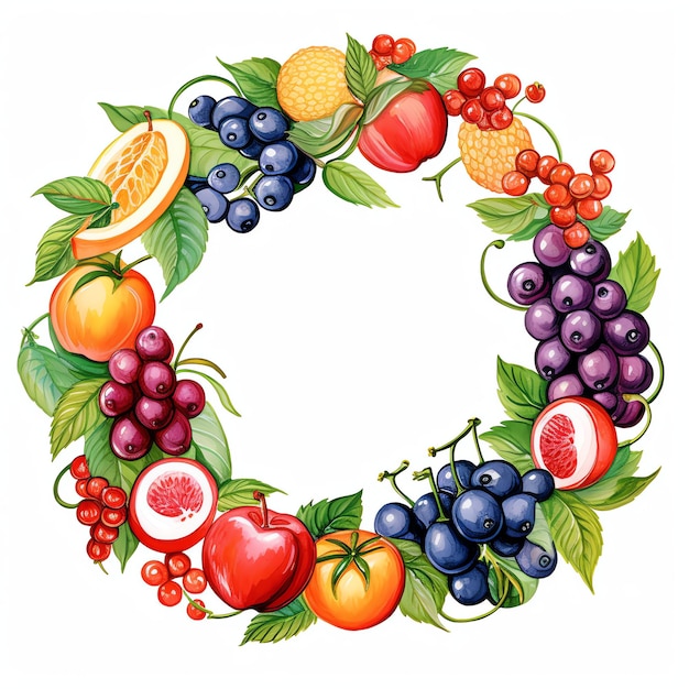 Zdjęcie piękne owoce w akwarelowej ilustracji clipartów wieniec