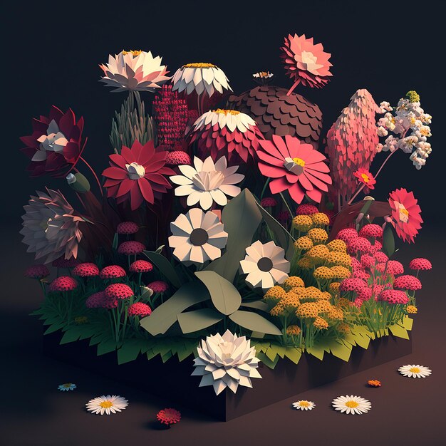Piękne papierowe obrazy w koszu ze sztucznymi kwiatami AI Generated Art
