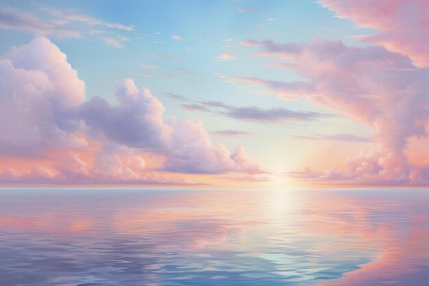 Piękne pastelowe odcienie koloru nieba odbicie na wodzie ze światłem słonecznym