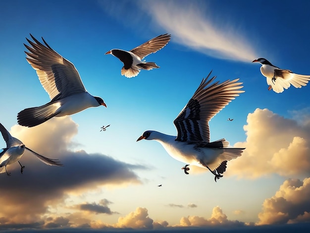 Piękne ptaki wolności latające pod niebem