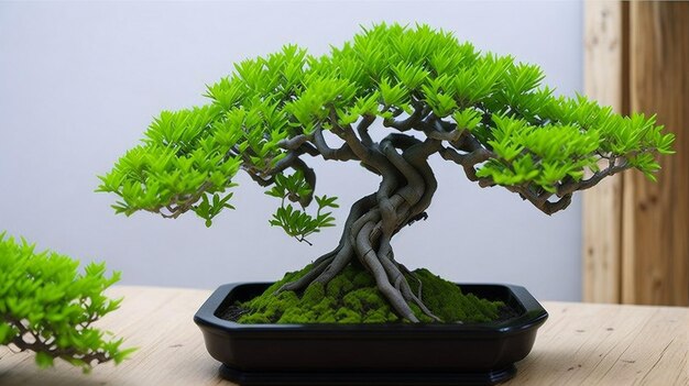 Piękne rośliny ozdobne bonsai w doniczkach dekoracja wewnętrzna eleganckie życie atmosfera ai generatywna