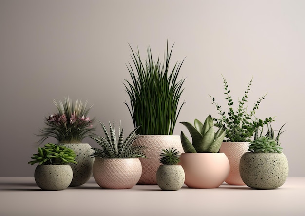 Piękne rośliny w ceramicznych doniczkach na białym tle