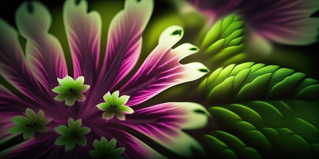 Piękne różowe naturalne tło Magiczne kwiaty w makro artystyczny kwiatowy wzór Lekka magia ekstremalna fotografia makro Abstrakcyjny obraz koncepcyjny Naturalna tapeta artystyczna Kolor zielony Roślina