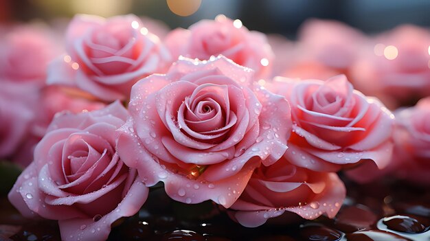 Zdjęcie piękne różowe róże na tle generatywna sztuczna inteligencja