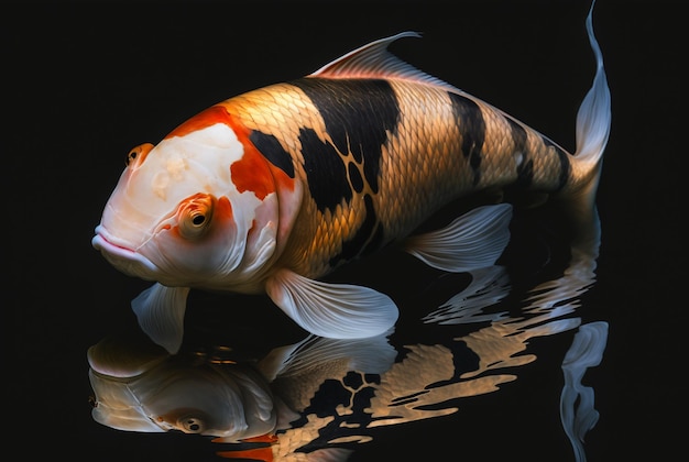 Zdjęcie piękne ryby koi odizolowane czarne tło generatywne ai