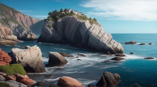Piękne skaliste wybrzeże stworzone przez Generative AI