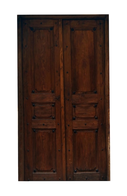 Piękne stare drewniane drzwi na białym tle