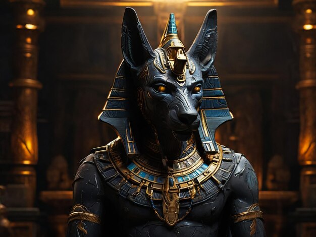 Zdjęcie piękne starożytne egipskie elementy złote postacie bezszwowy wzór na czarnym tle