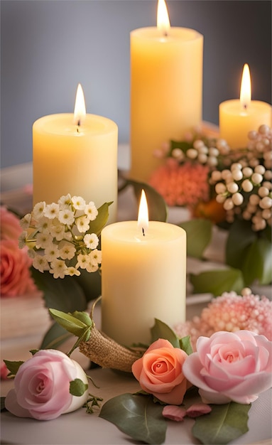 Zdjęcie piękne świece ładnie udekorowane na stole