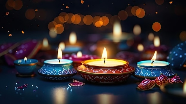 Piękne tło Diya indyjskiego festiwalu Diwali festiwalu świateł i kolorów z kopią przestrzeni