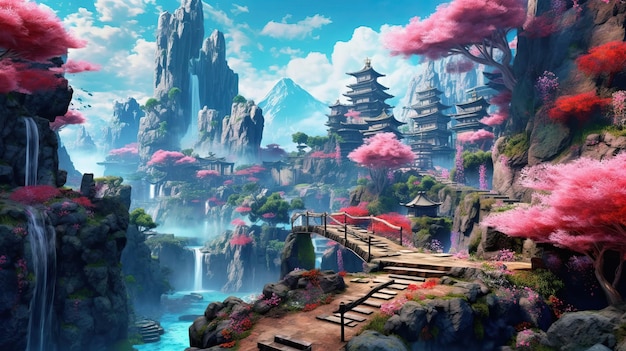 Piękne tło krajobrazu fantasy anime