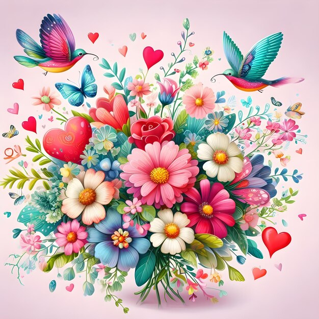 Piękne tło kwiatowe z sercem i motylami Ilustracja wektorowa dla Twojego projektu