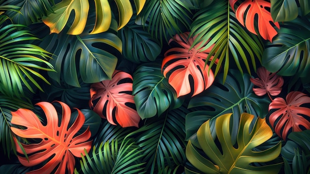 Piękne tropikalne tapety z palmowymi liśćmi soczyste ciemne kolorowe