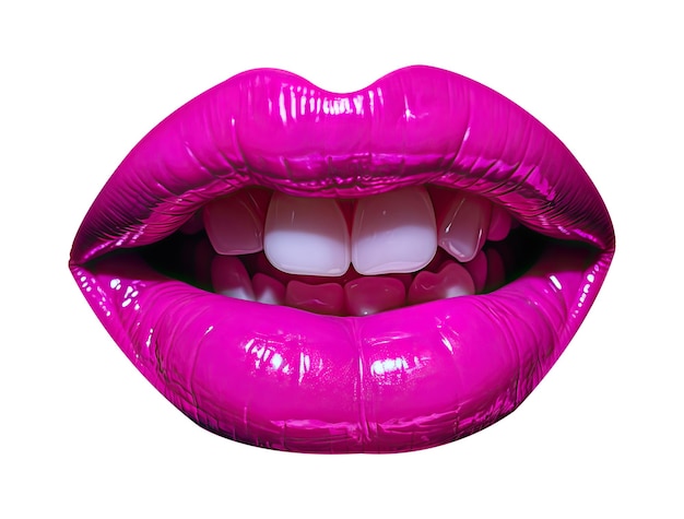 Piękne usta kobiety z nasyconymi fioletowymi ustami zbliżenie izolowane na białym tle