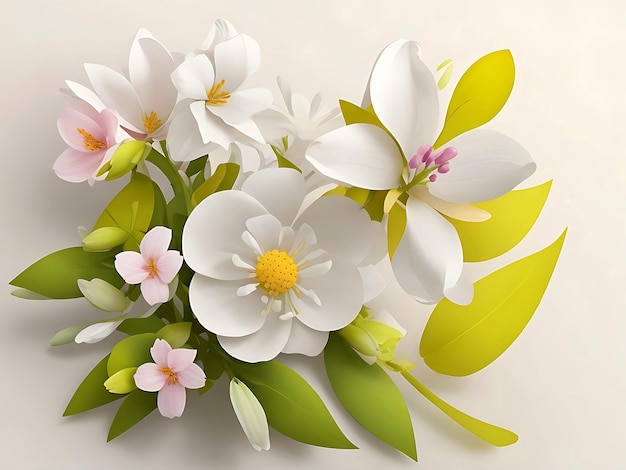 Piękne wiosenne kwiaty i liście na białym tle
