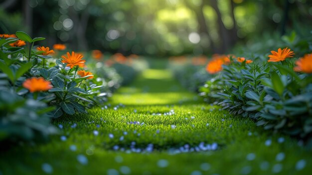 Piękne wiosenne kwiaty kwitnące w bujnie zielonym ogrodzie botanicznym