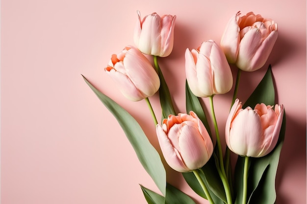 piękne wiosenne kwiaty tulipanów tło widok z góry w płaskim stylu świeckich Pozdrowienia dla kobiet lub matek