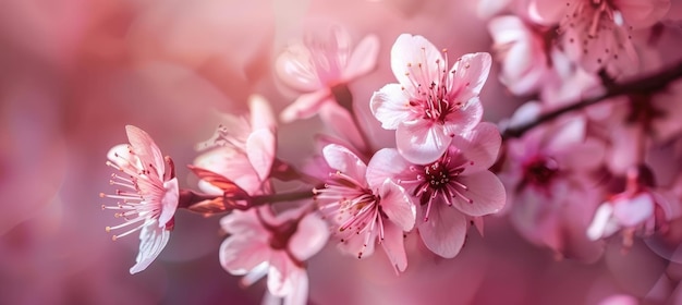 Piękne wiosenne naturalne tło z różowymi kwiatami wiśni w makro