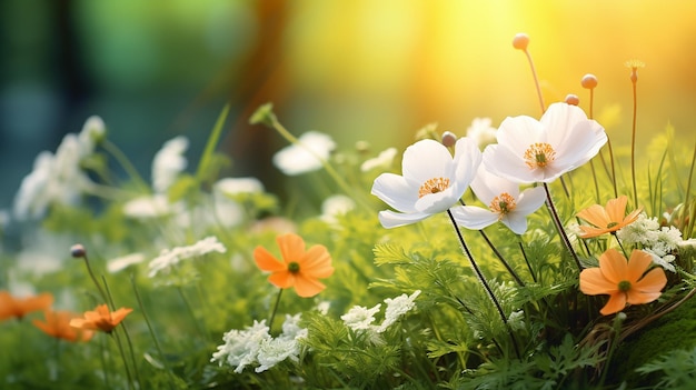 Piękne wiosenne tło z kolorowymi kwiatami