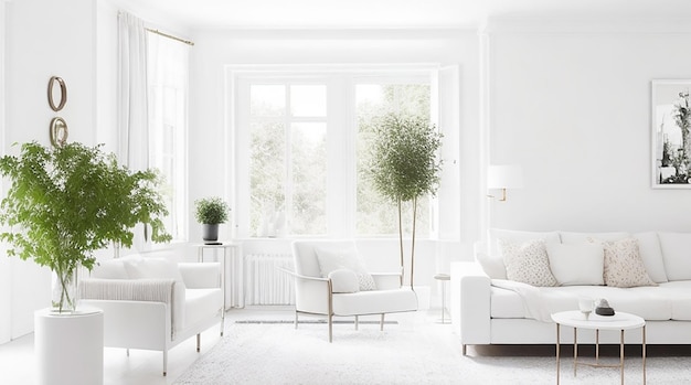 Piękne wnętrze salonu z białą ścianą