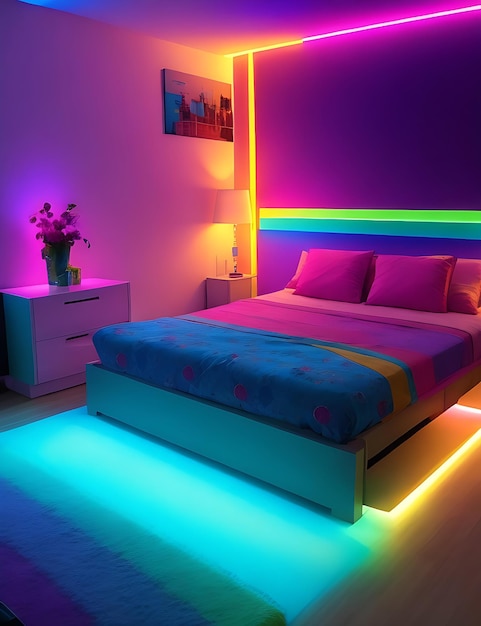 Piękne współczesne luksusowe oświetlenie sypialni generacji AI