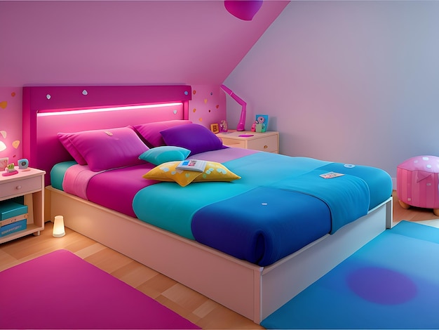 Piękne współczesne luksusowe oświetlenie sypialni generacji AI