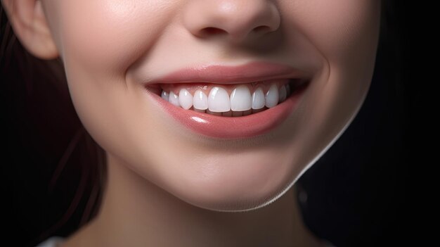 Piękne zdjęcie modelu dziewczyna białe zęby uśmiech z bliska Generative AI