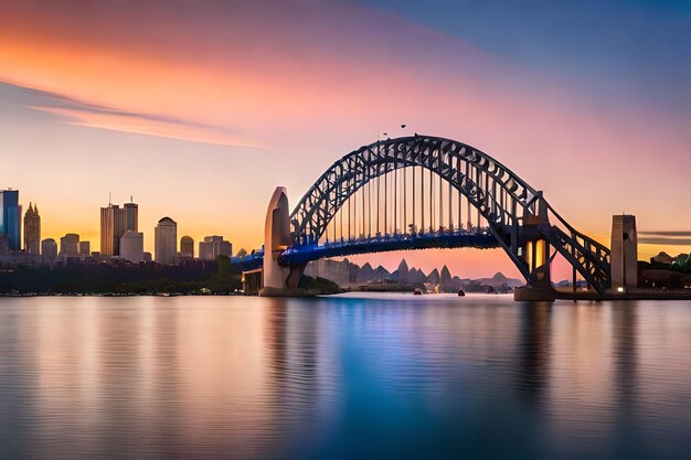 Zdjęcie piękne zdjęcie mostu sydney harbour z jasno różowym i niebieskim niebem