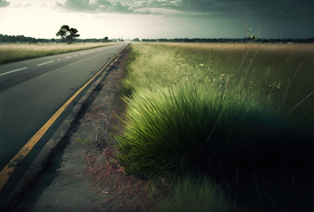 Piękne zdjęcie w tle trawy na granicy drogi