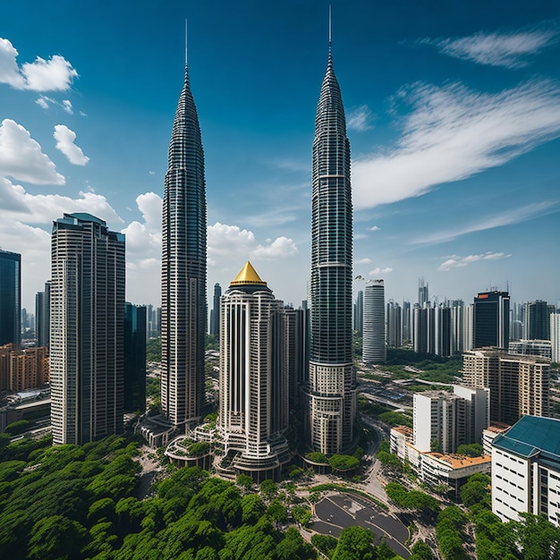 Pięknej architektury budynku zewnętrzny miasto w Kuala Lumpur linii horyzontu