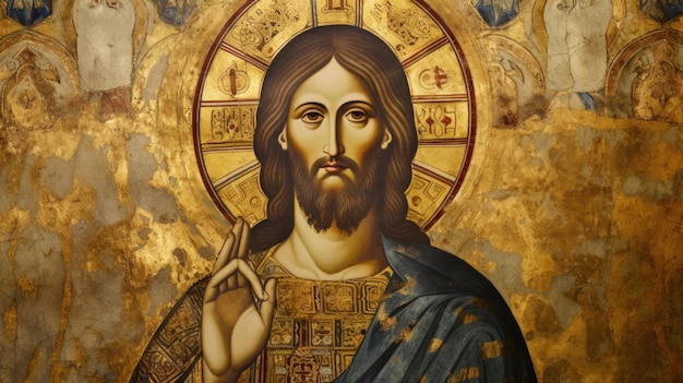 Pięknie Szczegółowy Bizantyjski Obraz Jezusa Chrystusa