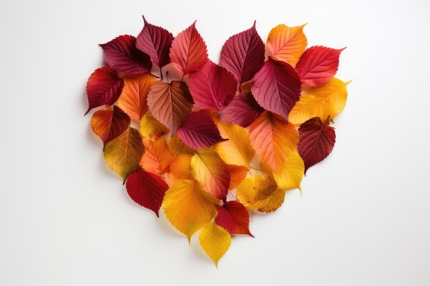 Piękno jesieni z tłem liści jesienią Kształt serca Generatywna AI