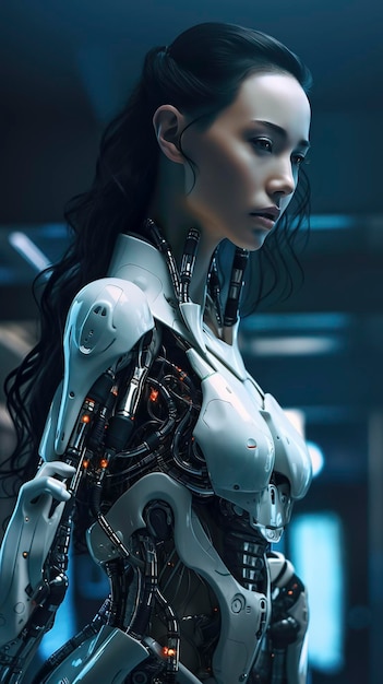 Piękno napraw Chiński humanoid naprawiany przez ramiona robotów Futurystyczna fotografia Generacyjna sztuczna inteligencja