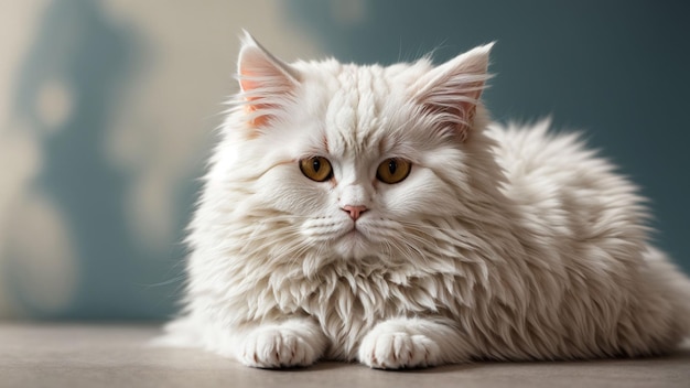 piękno prostoty poprzez uchwycenie białego perskiego kota w minimalistycznych pozycjach na stałym kolorze