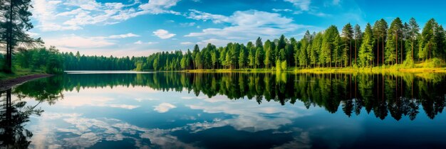 piękno spokojnego jeziora otoczonego bujną zielenią i lustrzanymi odbiciami
