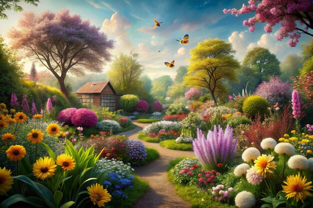 Piękno wiosennych ogrodów z kwitnącymi kwiatami, bujną zielenią i dzwoniącymi pszczołami.