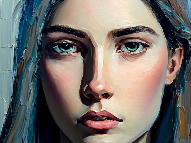 Piękny abstrakcyjny artystyczny portret pięknej kobiety nowoczesny portret artystyczny wykonany farbą olejową w ciepłych kolorach