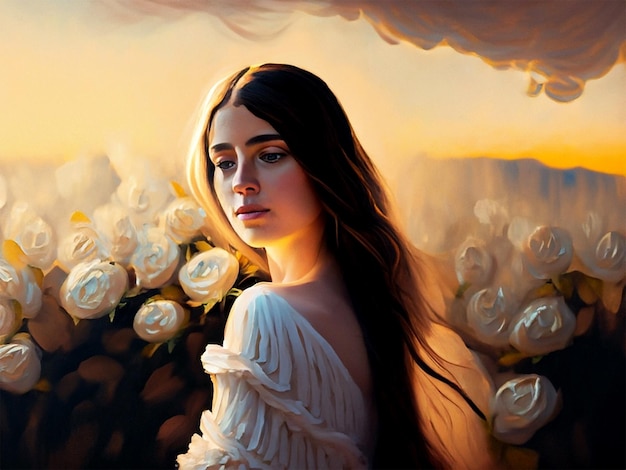 Piękny abstrakcyjny artystyczny portret pięknej kobiety nowoczesny portret artystyczny wykonany farbą olejową w ciepłych kolorach