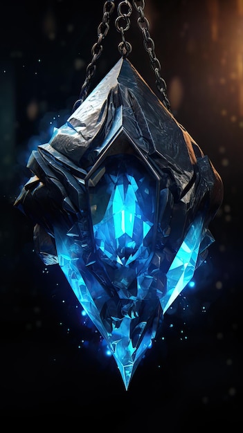 Piękny abstrakcyjny kryształ fantasy z niebieskim połyskiem w środku